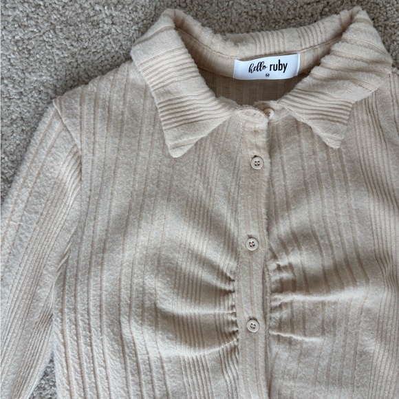 Beige Ribbed Button-Up Cardigan - Picture 2 of 5